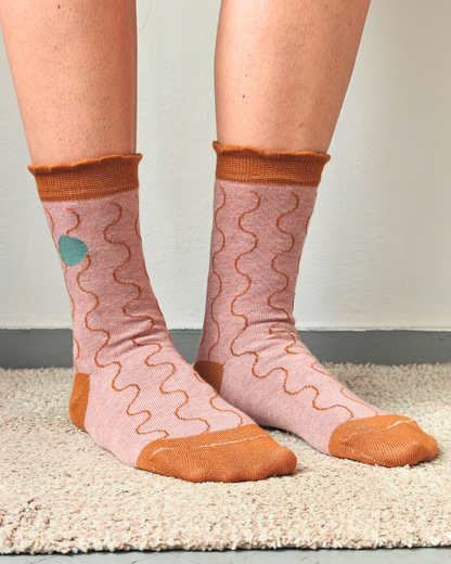 Waves cotton sock vintage pink