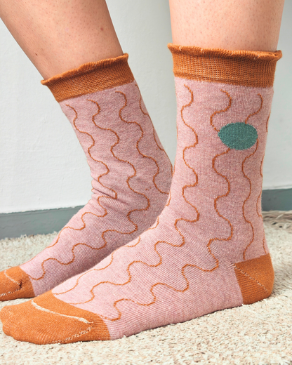 Waves cotton sock vintage pink