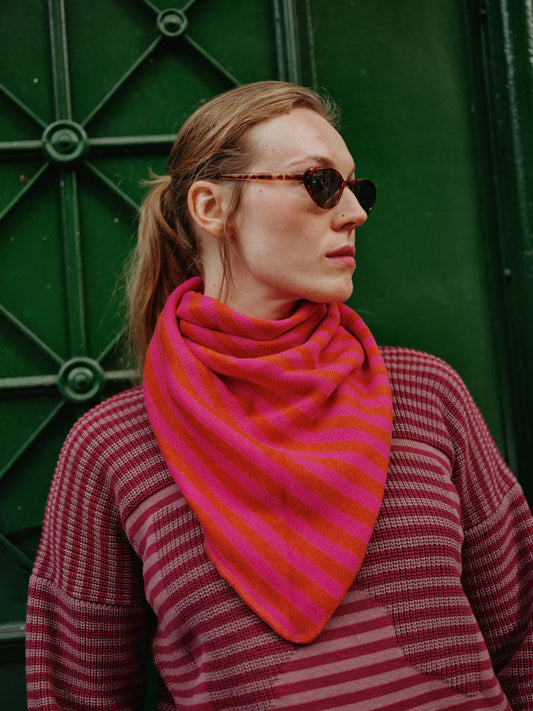 Big triangle striped scarf vivid red
