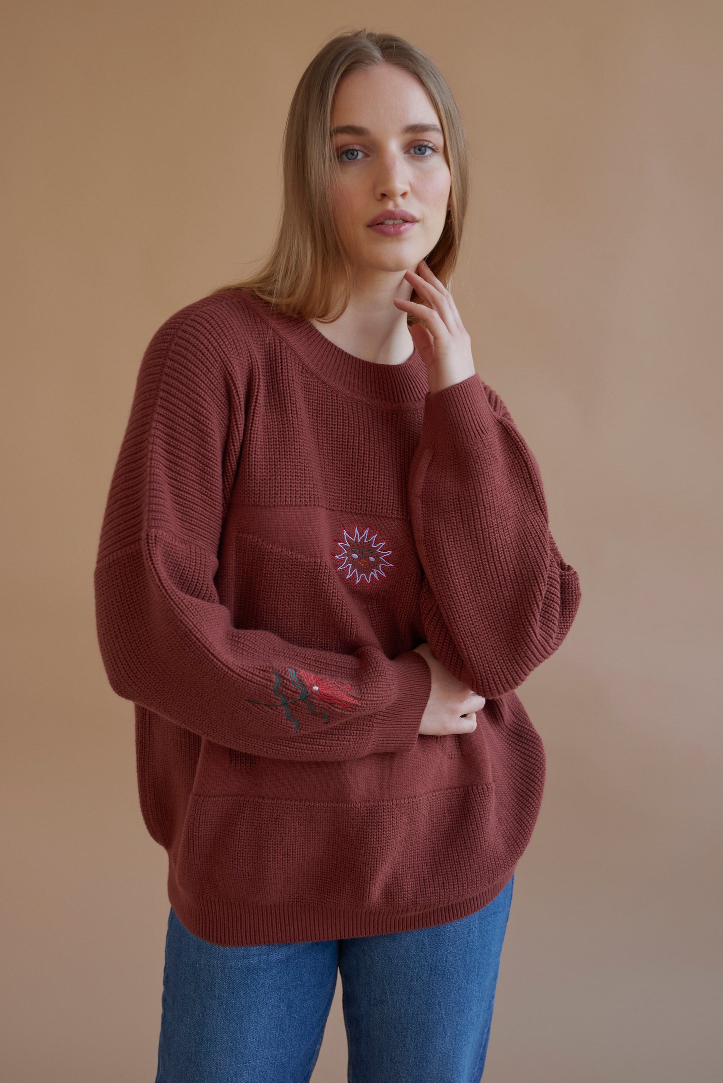 x Madeleine Kemsley collab MOA jumper rust